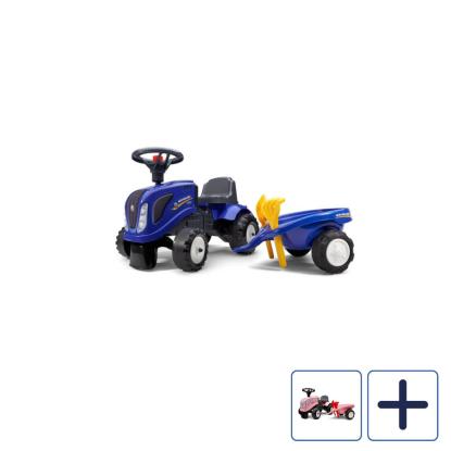 FALK New Holland traktor med trailer, rive og skovl, 37 x 91 x 34 cm