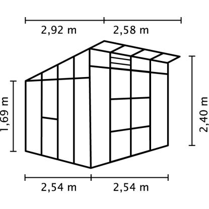 Vitavia Freya 7600 drivhus, sort, 7,6 m², 3 mm hærdet glas, inkl. sokkel