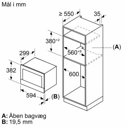 Bosch BFL7221W1 mikroovn til indbygning, 21 liter
