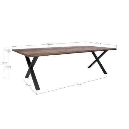 Spisebord i smoked olieret eg med bølget kant 300x100xh75cm