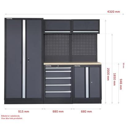 Feistos Apollo 18 værkstedsmodul, stål/træplade, antracitgrå/sort, 200 x 432 x 46 cm