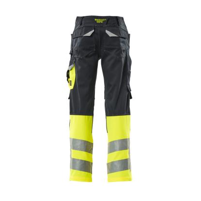 MASCOT SAFE SUPREME Leeds arbejdsbukser med knælommer, mørk marine/hi-vis gul