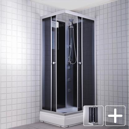 Milobad Rondo brusekabine med massagedyse med aluprofiler, 207 cm høj, gråtonet glas