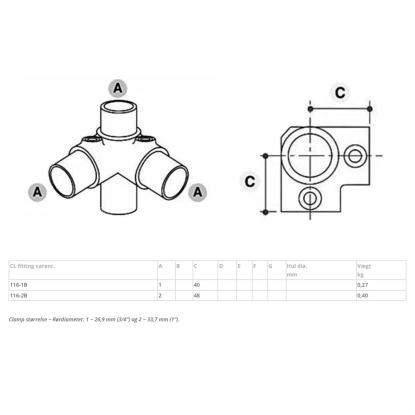 Clarrods Clamps CL116 3-vejs hjørne 90°, sort