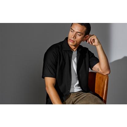 Seven Seas SS254 Fine Twill skjorte med korte ærmer, modern, sort