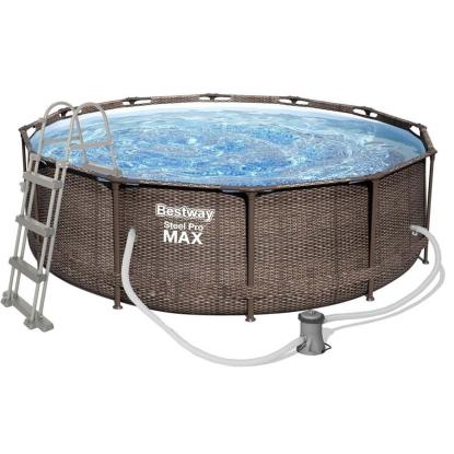 Bestway Steel Pro pool sæt med filterpumpe, rattan-look, Ø366 x 100 cm