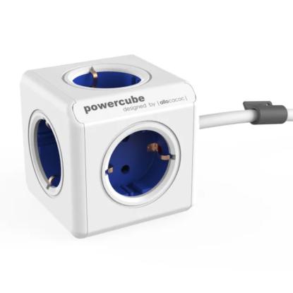 PowerCube extended stikdåse, blå, 1,5 meter ledning - 5 udtag