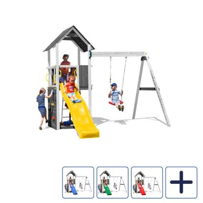 Fungoo Carol2 legetårn med klatrevæg, gynge og rutsjebane, grå/hvid