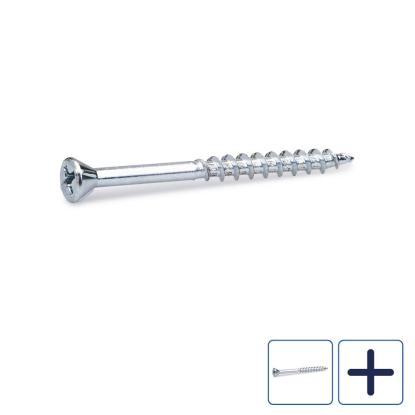 FAST spånpladeskrue til træ, elforzinket, PH2, 4,2 mm - 250 stk.