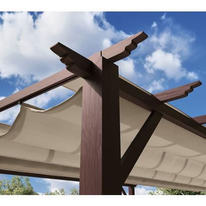 Paragon Outdoor Florenz 1116 pergola, aluminium, mørkt trælook, lys brunt tekstil, 236 x 505 x 350 cm