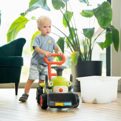 FALK Claas Vintage traktor med rat, horn og skubbehåndtag, grøn