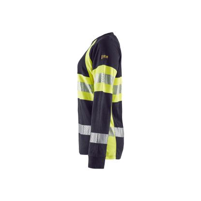 Blåkläder 3494 dame multinorm t-shirt lang ærme inherent, marineblå/hi-vis gul