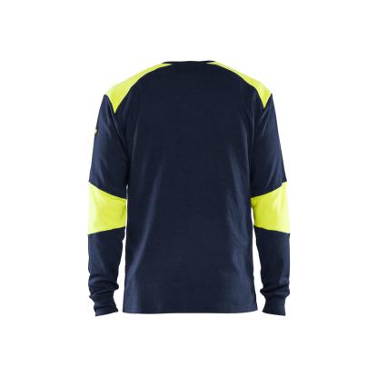 Blåkläder 3457 flammehæmmende t-shirt lang ærme inherent, marineblå/hi-vis gul