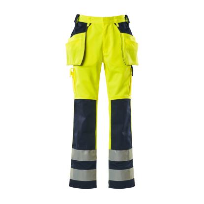 MASCOT SAFE COMPETE Almas arbejdsbukser med hængelommer, hi-vis gul/marine