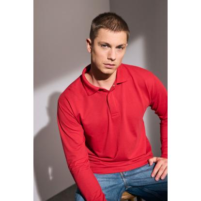 ID PRO Wear 0336 poloshirt med lange ærmer og trykknap, rød