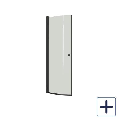 Scanbad Match E halvrund svingdør, H200 cm, sort/klart glas
