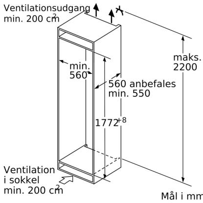 Siemens iQ500 integrerbart køleskab KI81RAFE1, 319 liter
