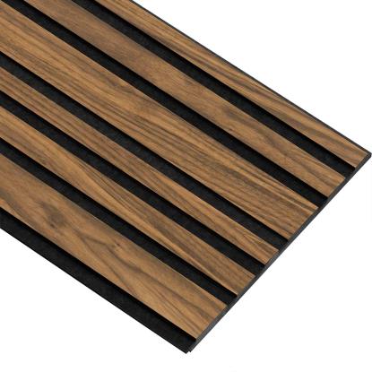 I-Wood Medio+ Mixed akustikpanel, klar olieret, sort filt og sort kerne, valnøddefiner, 17 x 300 mm