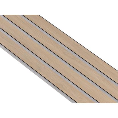 I-Wood Basic 4-lamel akustikpanel, ubehandlet natur, grå filt og sort kerne, egefiner, 17 x 300 mm 
