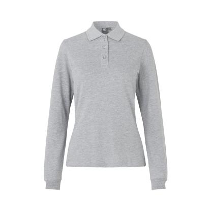 ID 0545 poloshirt med stretch, langærmet, dame, grå melange