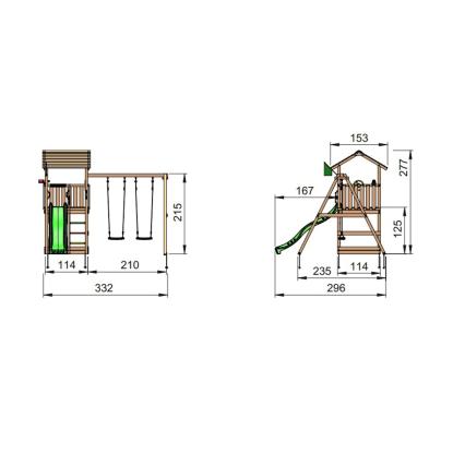 Jungle Gym Casa 2.1 legetårn med 2-Swing Module 220 og blå rutsjebane, natur