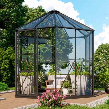 Vitavia Hera 4500 drivhus, sort, 4,5 m², 3 mm hærdet glas, inkl. sokkel