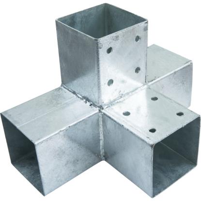 Nortiq dobbelt stolpehjørne med 4 samlinger, galvaniseret stål, 30,5 x 20 cm til 9 x 9 cm stolpe
