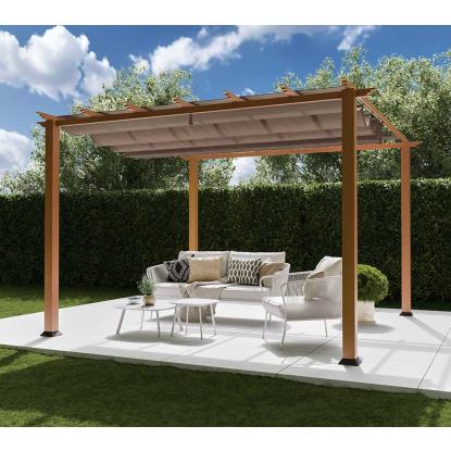 Paragon Outdoor Florida 1111 pergola, aluminium, lyst trælook, brunt tekstil, 235 x 350 x 350 cm