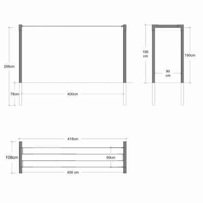 PLUS Cubic tørrestativ model 2, trykimprægneret, sort, 108 x 400 x 199 cm