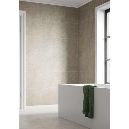 Fibo Stone vådrumspanel med 60 x 40 cm fliselook, 10 x 600 x 2400 mm, grey sahara stone