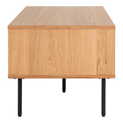 Sofabord, egefiner, sorte metalben, 2 skuffer, 50x100x45 cm