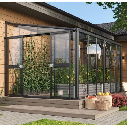 Vitavia Helena 2 10200 vægdrivhus, sort, 10,2 m², 3 mm hærdet glas + 10 mm polytag