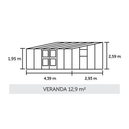 Juliana Veranda vægdrivhus 12,9 m², antracit/sort, 3 mm hærdet glas