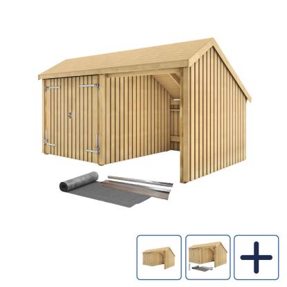 PLUS Multi havehus i 2 moduler med dobbeltdør og åben front, natur/nåletræ, 10,5 m²