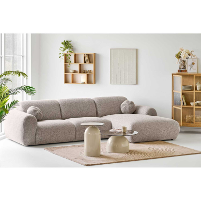 Ravello hjørnebord, beige/røget glas, Ø40 cm