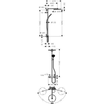 hansgrohe Raindance Select S 300 brusesystem med termostat, håndbruser og 300 mm hovedbruser, 1-jet , krom
