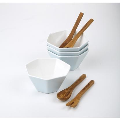 Steel-Function Hepta skål med bestik, porcelæn/bambus, isblå, 15 ml - 4 stk.