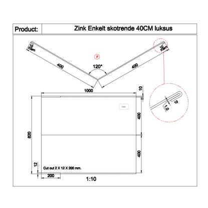 Enkelt skotrende, 40cm luksus, zink