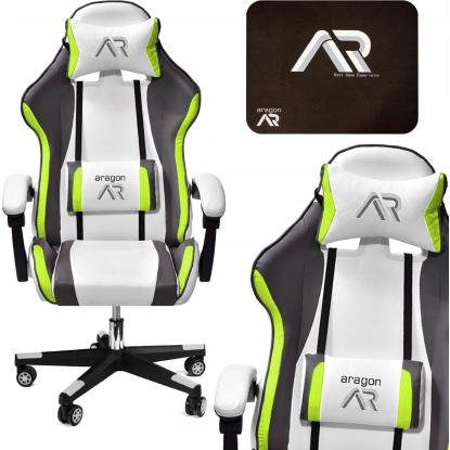 Gamestol, ergonomisk, læder, hvid/grå/lime