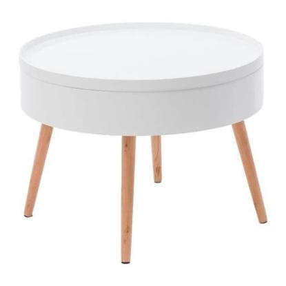 Sofabord med opbevaringsplads, træ/hvid, Ø60 x 40 cm