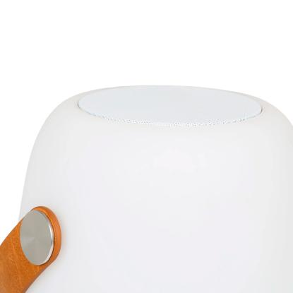 Lampe med læder strop, genopladelig, bluetooth højtaler, hvid