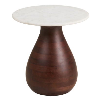 Heide hjørnebord, mørkebrunt mangotræ/hvid marmor, Ø40 cm