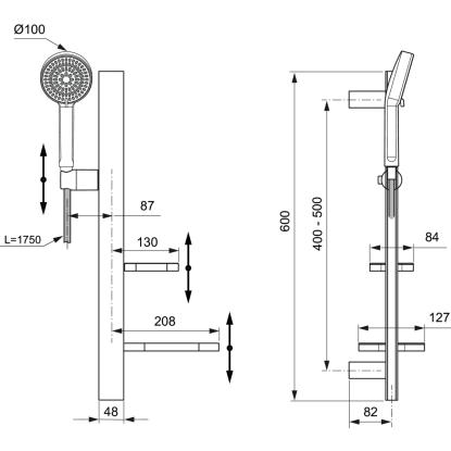 Ideal Standard Alu+ brusersæt med 3 strålefunktioner og bred brus, mat sort