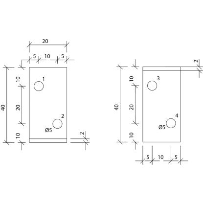 SIMA vinkelbeslag M1, pregalvaniseret, 40 x 40 x 2,0 x 20 mm