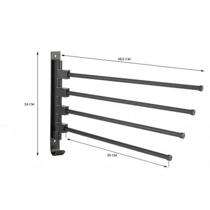 Håndklædeholder med 4 arme, vægmonteret, sort, 38,5 x 24 cm
