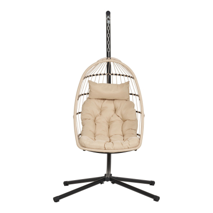 Patras hængestol med foldbart sæde, polyrattan/stål, beige/grå/sort