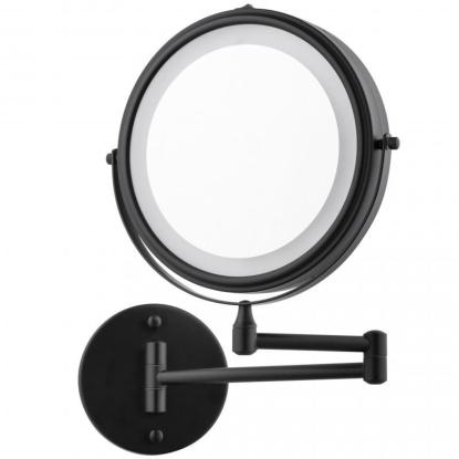 Makeup spejl med svingarm og lys, sort, Ø20 cm