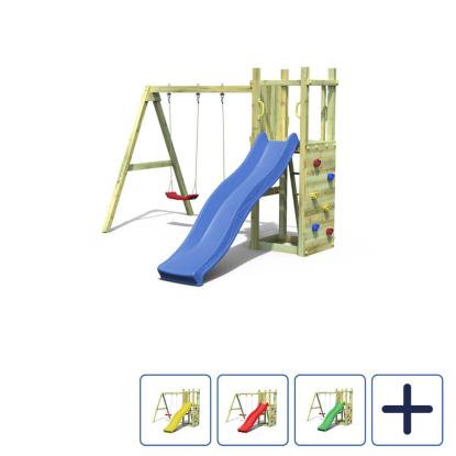Fungoo Funny3 legetårn med klatrevæg, to gynger og rutsjebane