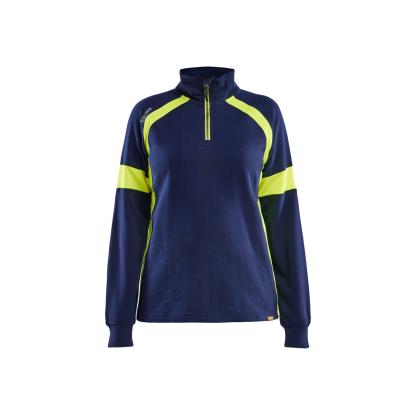 Blåkläder 3566 dame sweatshirt half zip, marineblå/hi-vis gul