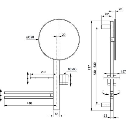 Ideal Standard Alu+ spejl med hylde, sølv, Ø32,8 cm